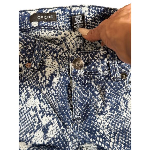 CACHE Womens Size 4 Blue & White  Denim Stretch Snake Print Skinny Jeans Comfort - Picture 8 of 13